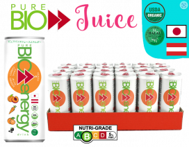 PURE BIO 100% Organic Juice Natural Energy Drink (24 x 250ml) – Vegan Natural Caffeine Zero Chemicals - Carton